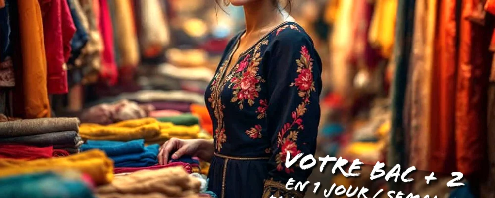 Jeune Réuinionnaise travaillant en alternance dans un beau magasin de tissus