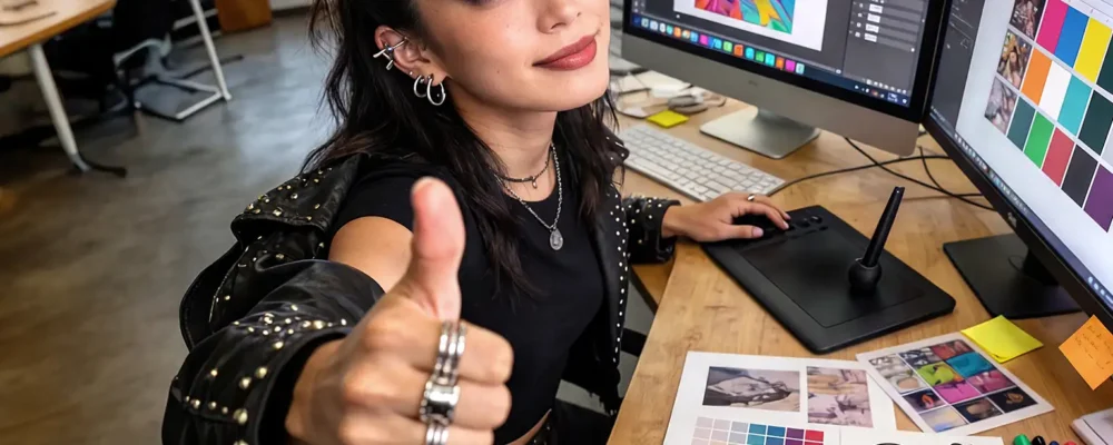 Jeune community manager en train de créer des visuels pour les réseaux sociaux