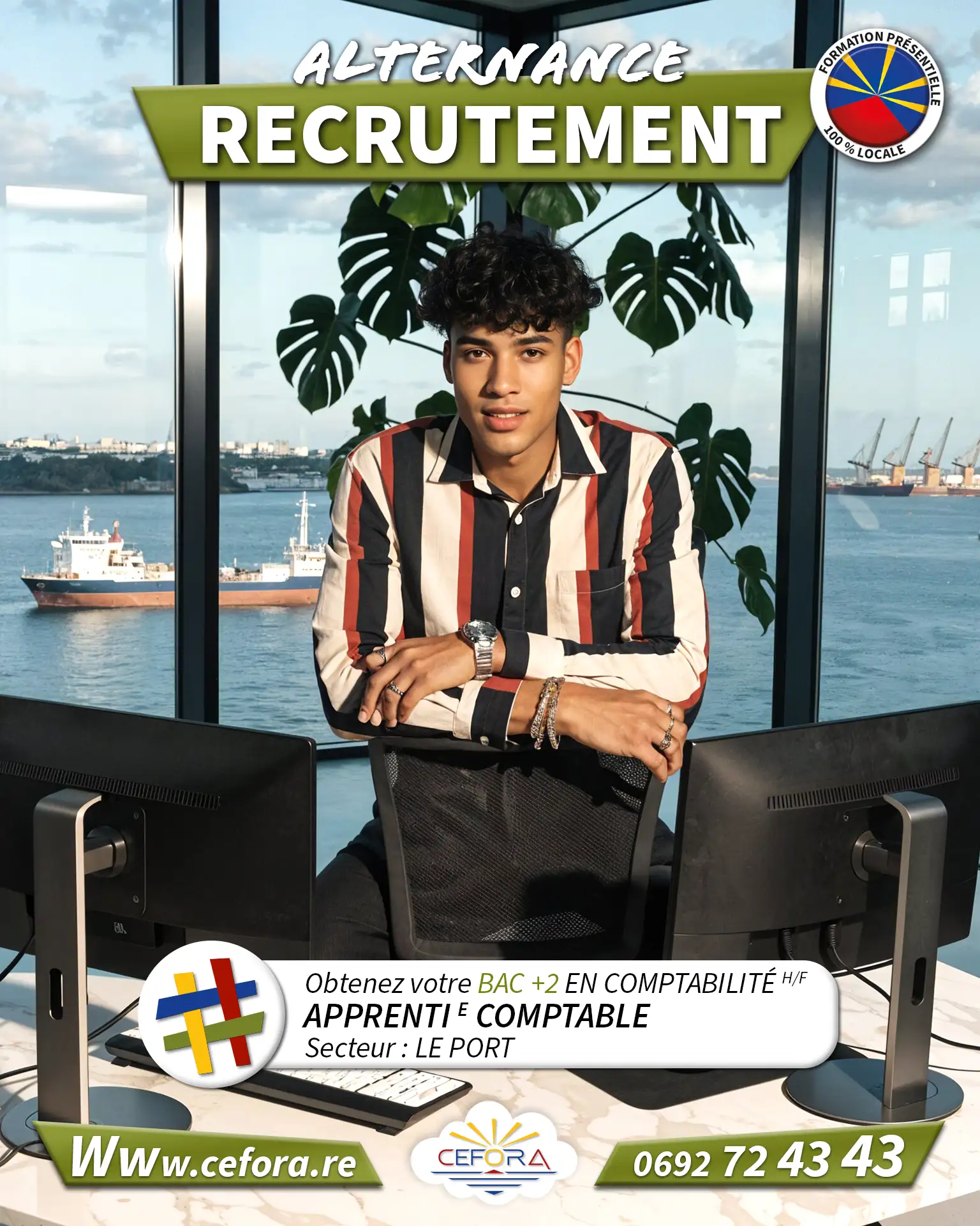 Visuel présentant une offre d'emploi pour devenir apprenti comptable en alternance au centre de formation cefora
