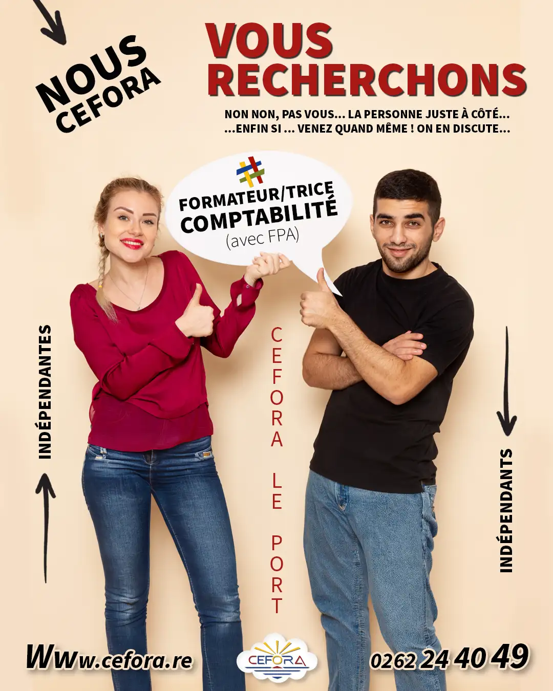 Visuel de recherche de formateur professionnel d'adultes dans le domaine de la comptabilité au centre de formation CEFORA LE PORT
