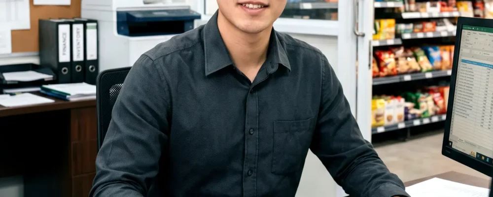 Visuel représentant un apprenti comptable travaillant en alternance dans un commerce