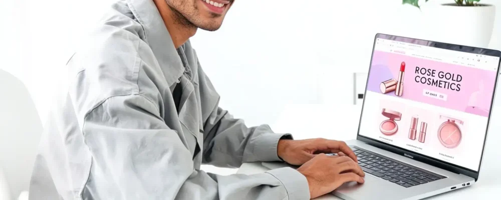 Visuel représentant un jeune assistant commercial en alternance en train de faire la mise en ligne de produits pour une activité de e-commerce