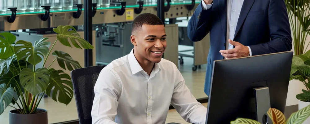 Visuel représentant un assistant commercial travaillant en alternance dans une société industrielle pour valider son BAC + 2 en alternance