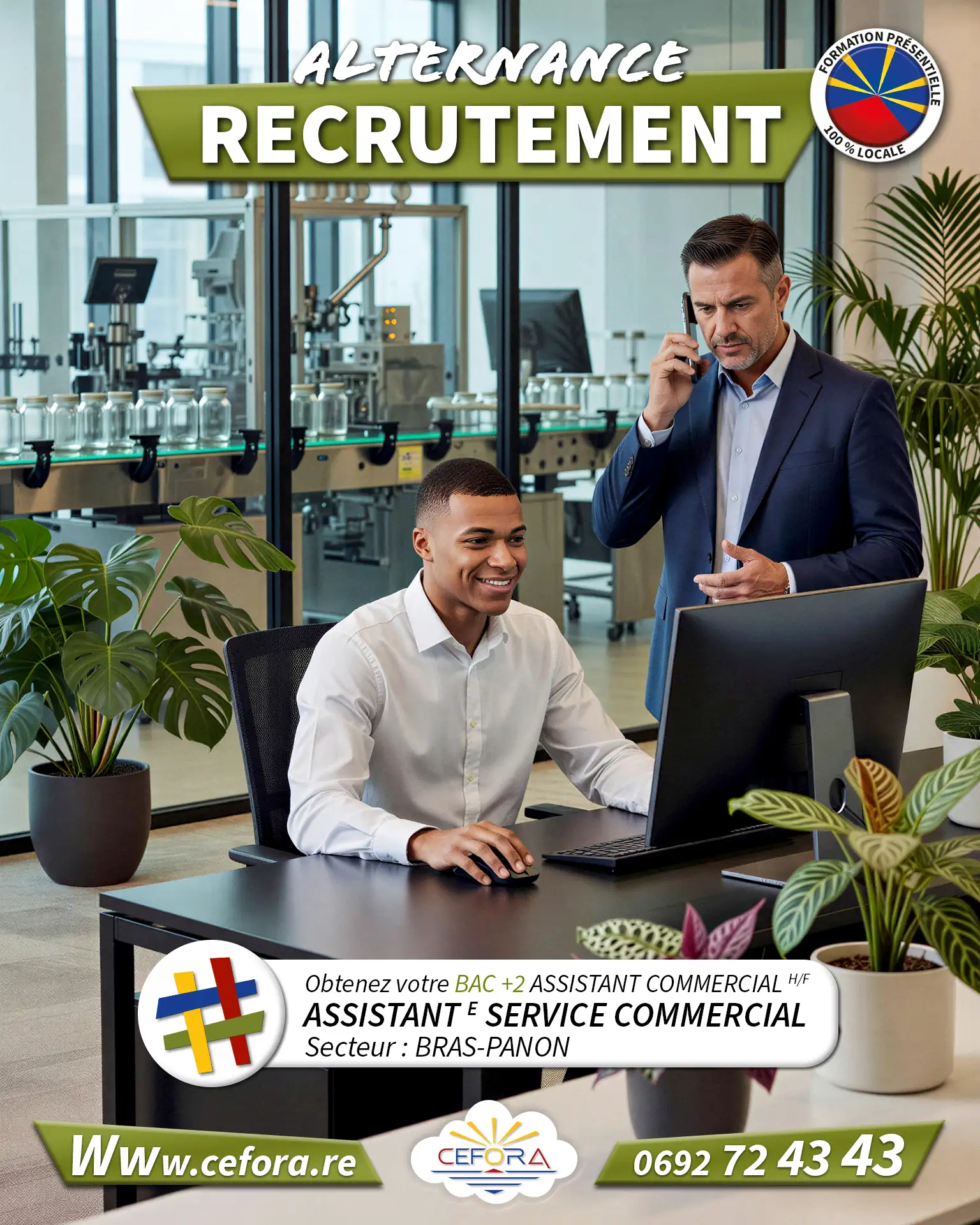 Visuel représentant un assistant commercial travaillant en alternance dans une société industrielle pour valider son BAC + 2 en alternance
