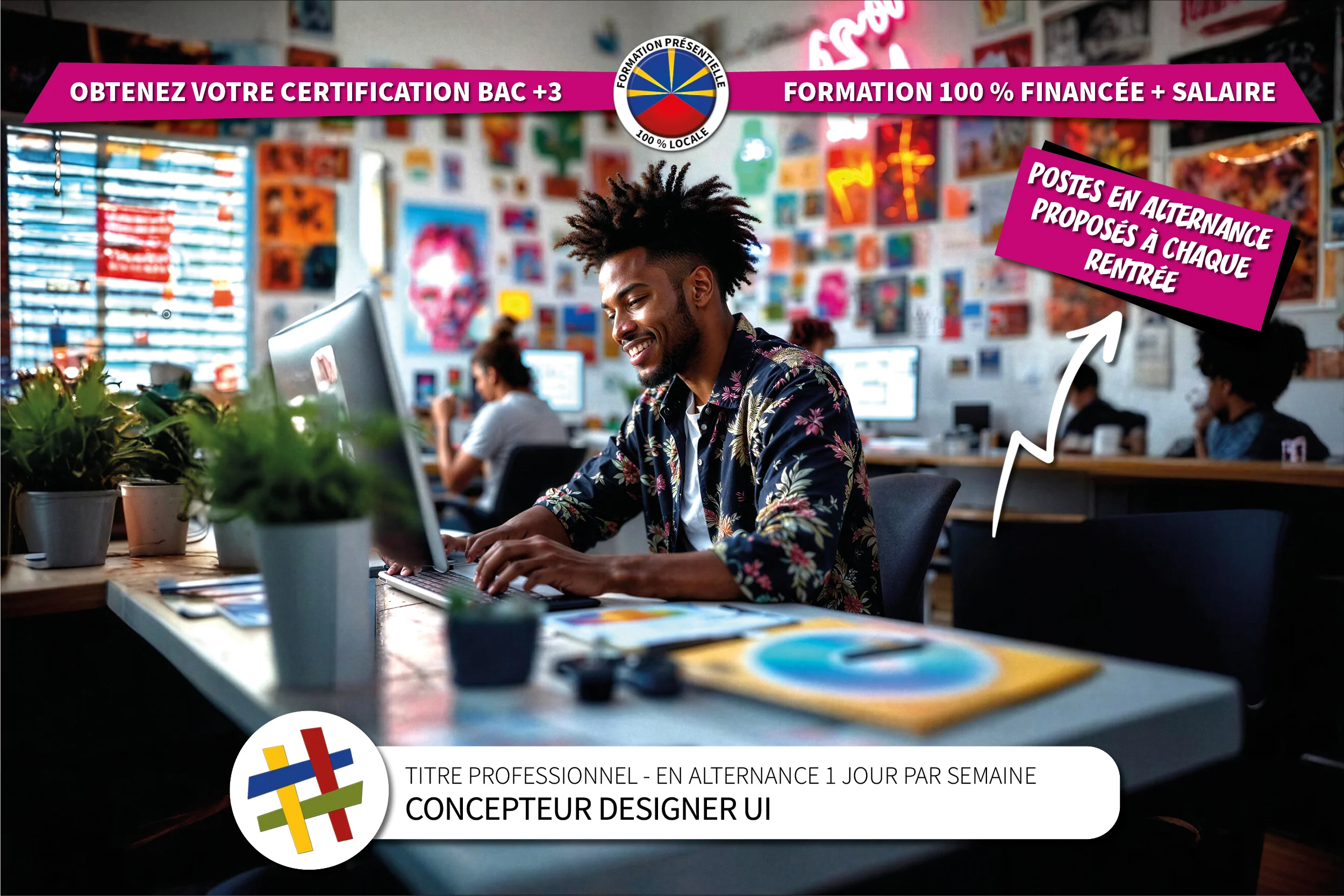 Offre de formation en apprentissage pour devenir concepteur designer User Interface et valider son Titre Professionnel BAC +3 en 1 jour par semaine de formation au centre de formation CEFORA LE PORT 974