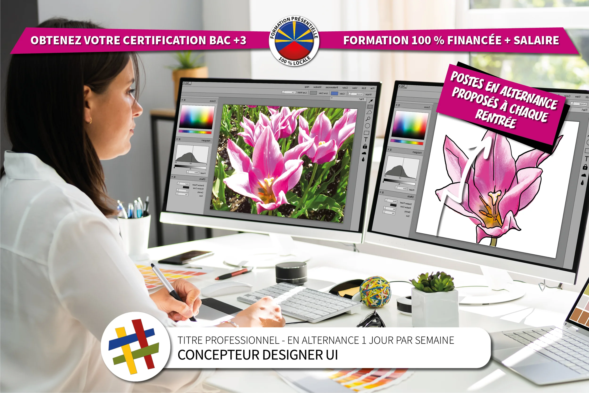 Présentation du titre professionnel de Concepteur Designer Interface Utilisateur - Compétence en infographie, design, graphisme, création graphique PAO au centre de formation CEFORA LE PORT 974