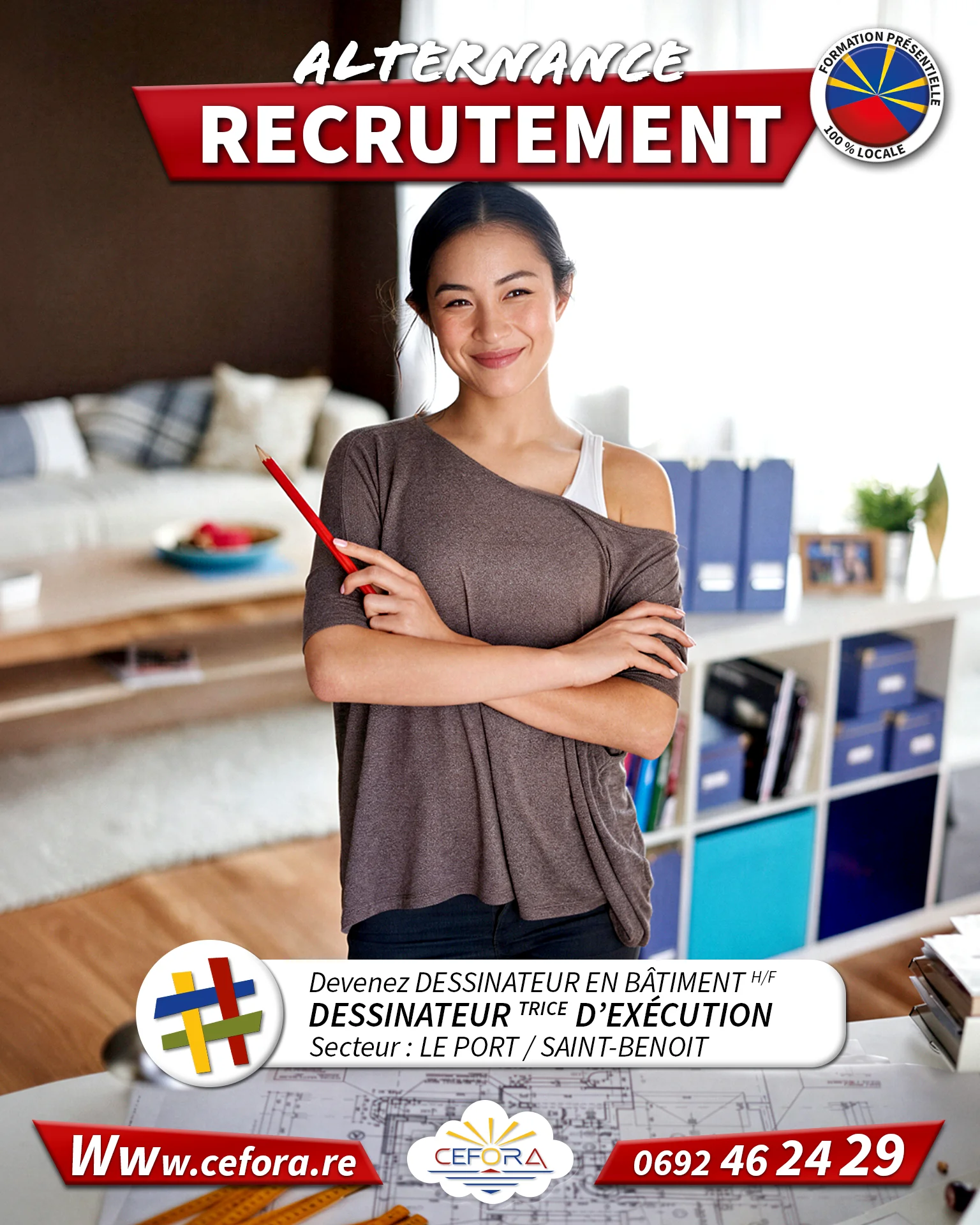 Offre d'emploi de dessinateur (trice) d'exécution en alternance avec le titre professionnel Technicien d'Études en Bâtiment en Dessin de Projet en apprentissage.