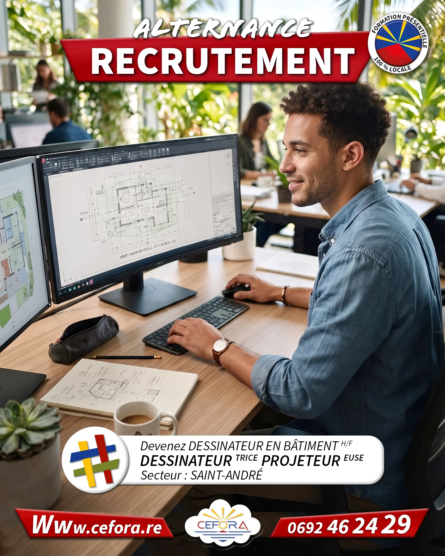 Offre en apprentissage de dessinateur projeteur en alternance avec une formation de dessinateur en Bâtiment - Emploi situé à Saint-André 974